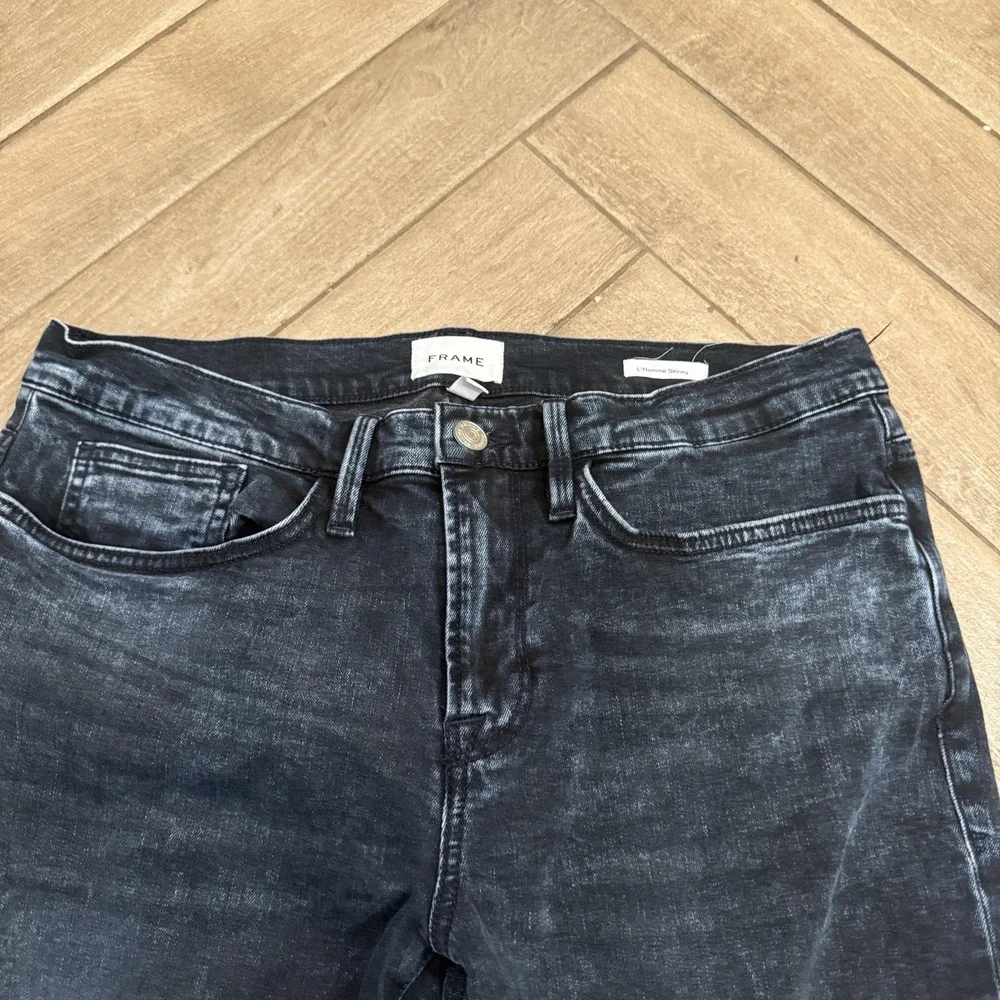 FRAME Jeans Mens 34 Blue black Organic Cotton Dark Wash L'Homme Skinny Stretch